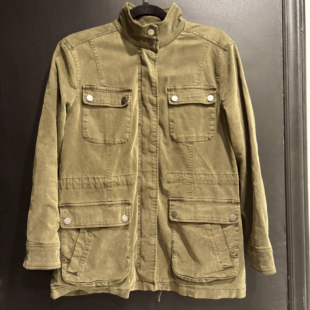 Lucky Brand women’s army green military style coat size Med 6 snap pockets